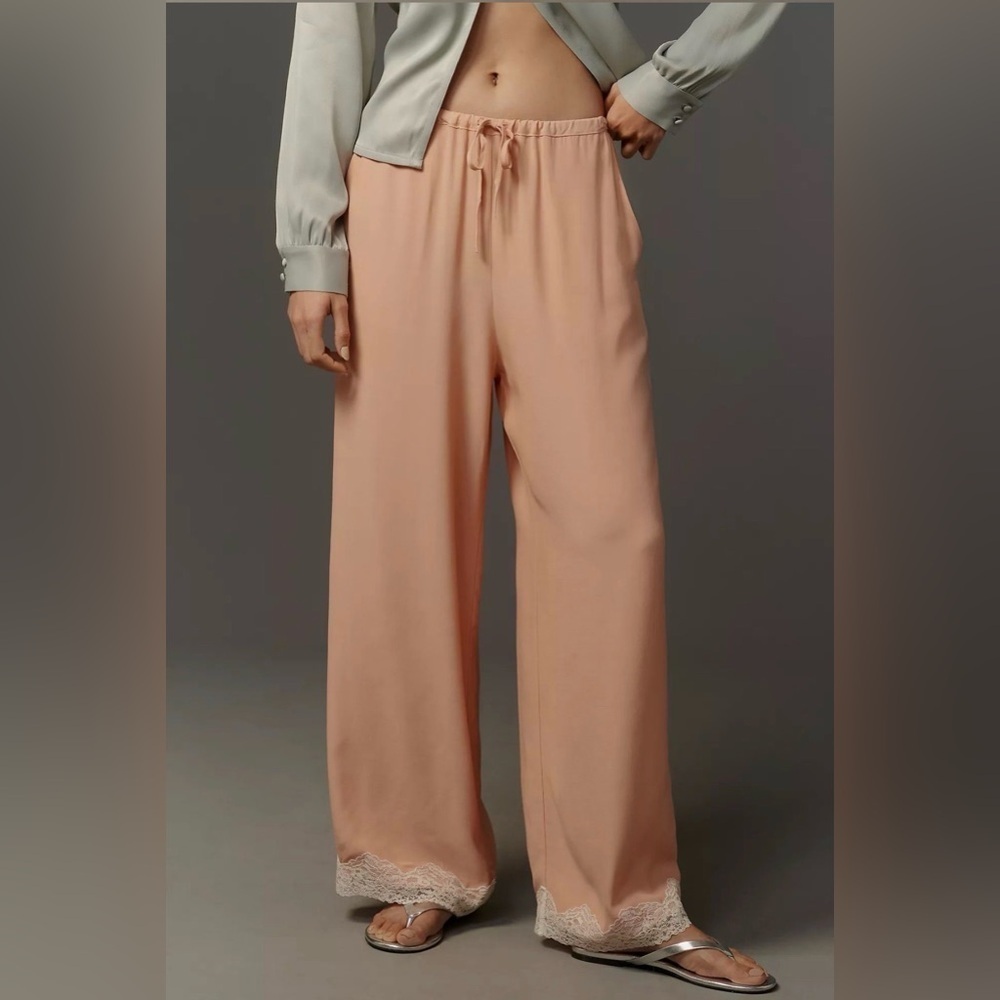 Anthropologie Lace-Trim Silky Pull-On Pant Salmon Color Excellent Condition Sz S